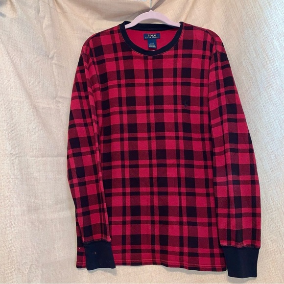 Men's POLO RALPH LAUREN Black & Red Thermal Long Sleeve Shirt size Large - Picture 1 of 5